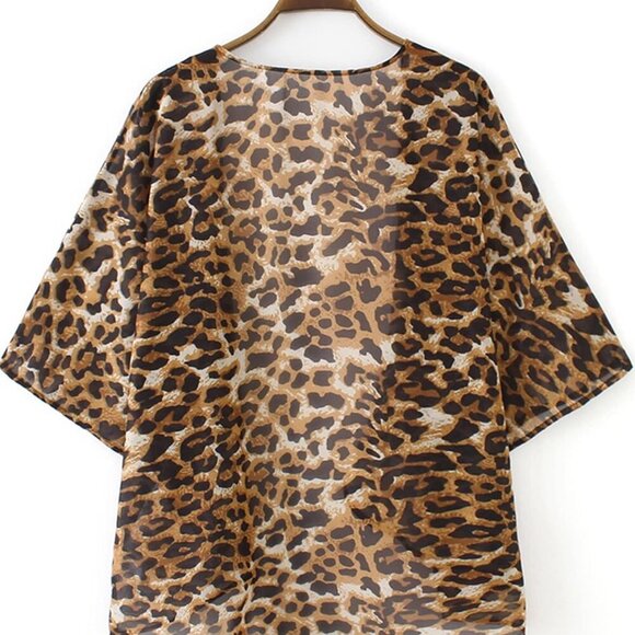 Women Floral Print Lightweight Chiffon Kimono Cardigan Short Sleeve Loose Beach - Picture 4 of 4